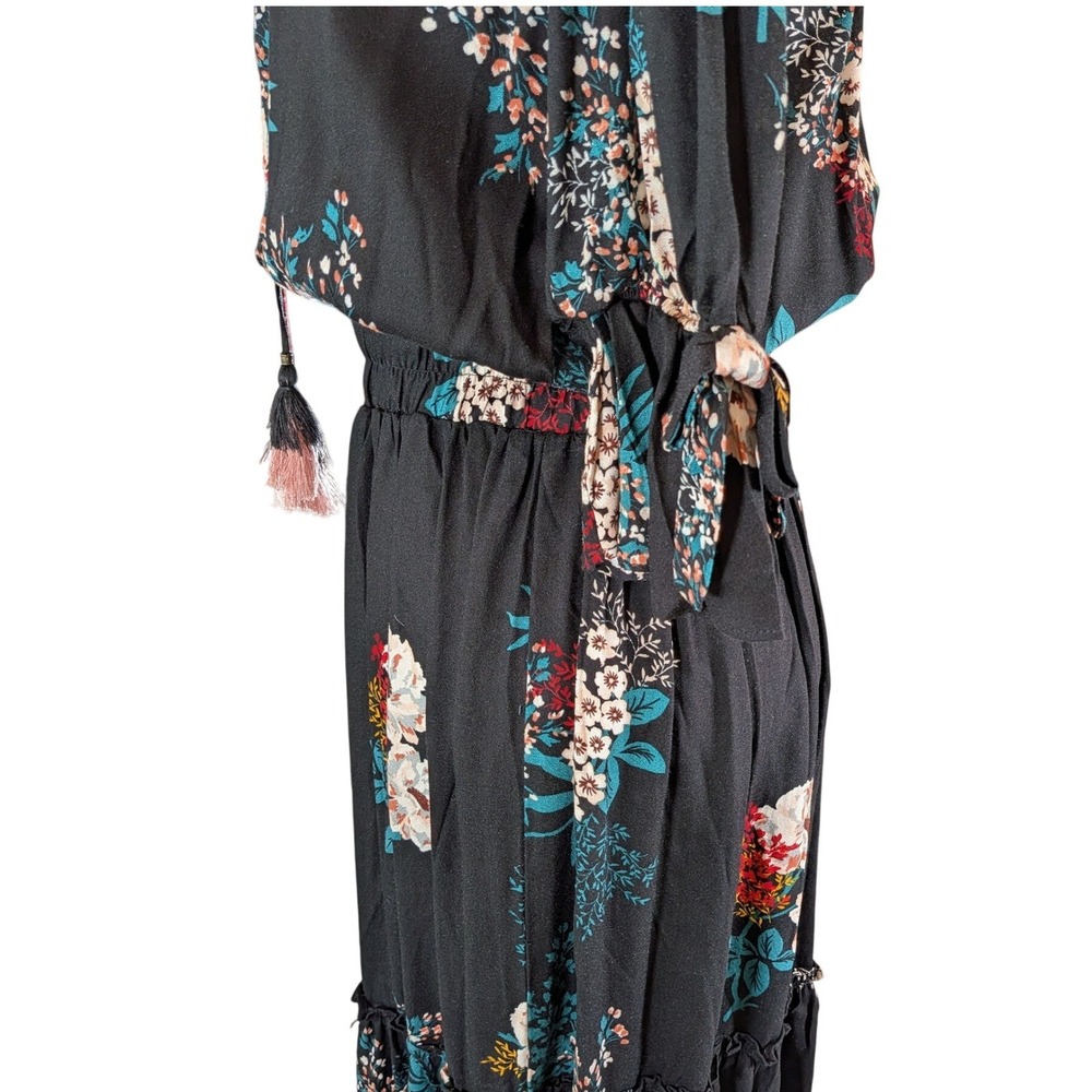 Lovestitch Floral Prairie Midi Dress Black Tassel Tie Boho Cottagecore Small - Picture 4 of 8